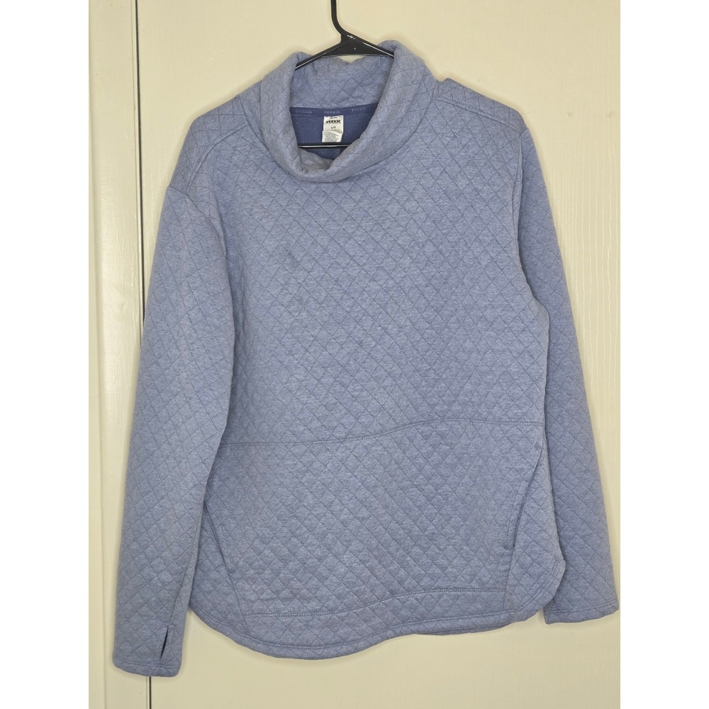 RBX Womens Blue Quilted Cowl Neck Pullover Sweatshirt Thumbholes Size Large